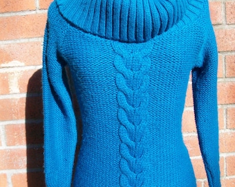 Turquoise Cowl Neck Knit Sweater