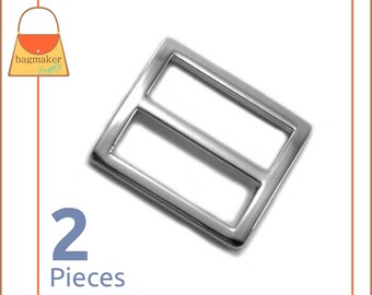 1 Inch Center Bar Slide Purse Strap Slider Buckle, Shiny Nickel Finish, 2 Pieces, 1", Handbag Purse Bag Hardware Supplies, BKS-AA083