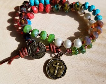 Bohemian knotted bracelet/ Double wrap bracelet/ Earthy color bracelet/ Handmade bracelet/Serenitybymisti bracelet