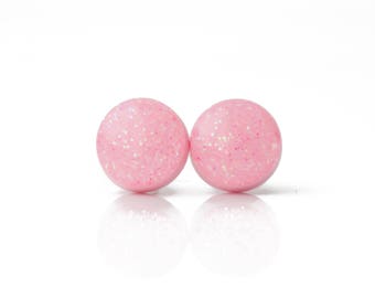 PIXIE PINK GLITTER Stud Earrings. Pink Earrings. Surgical Steel Posts.