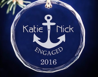 Anchor Nautical Engagement Gift Couple's Monogramed Circle Christmas Ornament