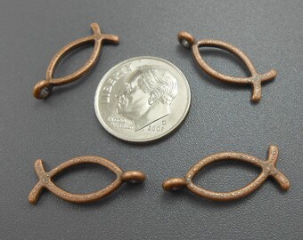 12 Copper Christian Fish Charms Coppertone 2-Sided ichthys Jesus fish (S576-cnt)