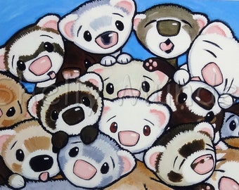 16 Ferrets - Ferret Art Print - by Shelly Mundel
