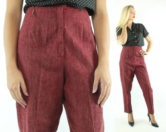 Vintage 50s NOS High Waisted Pants Maroon Trousers 1950s Large L Pinup Rockabilly