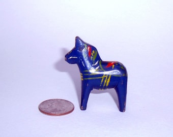 Vintage Miniature Swedish Dala Horse- Dark Blue