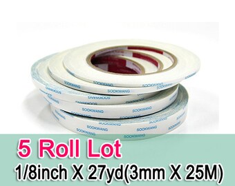 Sookwang Double Sided Adhesive Tape : 5 Roll Lot 1/8inchx 27 yards(3mm x 25M)Double-sided Tape