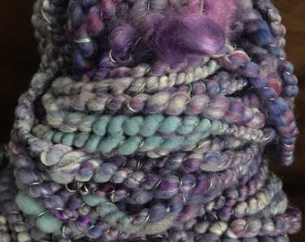 Purple and lavender corespun art yarn double strand