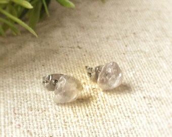 Raw Rose Quartz Earrings - Healing Crystal Earrings - Raw Stone Earrings - Asymmetrical Earrings - Stud Earrings- Pink Quartz - Love Crystal