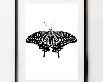 Butterfly Print, Black and White Butterfly Poster, Butterfly Wall Art, Butterfly Wall Decor