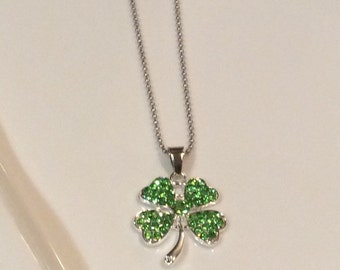 Free Shipping. Green clover necklace, four leaf clover necklace, st. Patrick's clover necklace