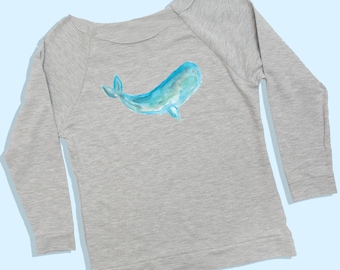 whale sweatshirt - whale tshirt - whale shirt - whale tee - whale long sleeve shirt - whale artwork - whale watercolor
