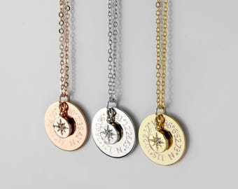 Inspirational Custom Coordinates Necklace College Graduation Gift High School Graduation Gift North Star Necklace Compass Necklace - LCN-DC