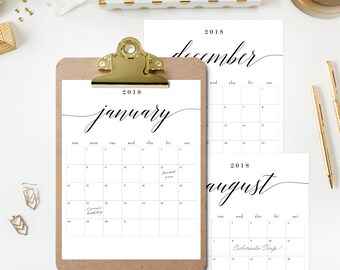 2018 Printable Calendar - Modern Calendar Planner - Instant Download - Modern Script #MSC