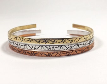 Football Cuff Bracelet, Football Bracelet, Cuff Bracelet, Skinny Cuff Bracelet, Bangle Bracelet, Football Bangle, Stackable Bracelet,