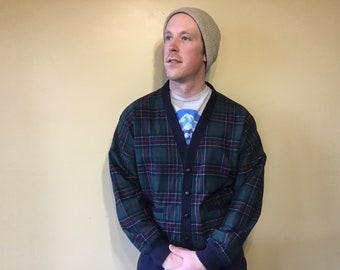 80s Genuine Vintage Mens Sz Lrd Pendleton Cardigan // Green Red Stripes // LowLowPrice