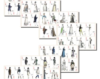 Jane Austen's Characters Playing Card Printables, PLAYING CARD SIZE, (2.5 x 3.5 Inch or 6.3 x 8.8 cm), 56 Total