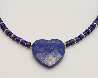 Lapis Lazuli Necklace with Gemstone Heart Pendant, Anniversary Birthday Gift for Wife or Girlfriend, Mother's Day Gift