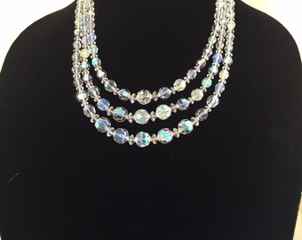 Vintage irredescent tiered crystal necklace