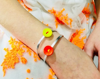Neon Leather Button Bracelet