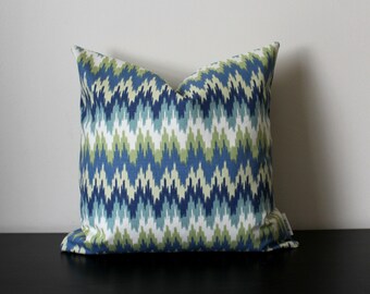 Decorative Throw Pillow, Blue Ikat Pillow Cover, 18x18, 20x20, Toss Pillow, Sofa Pillow, Throw Pillow, Accent Pillow