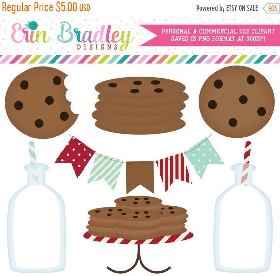 80% OFF SALE Milk and Cookies Clipart Clip Art Personal