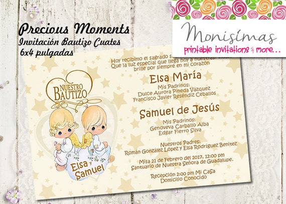 Invitation baptism precious moments cuates digital custom