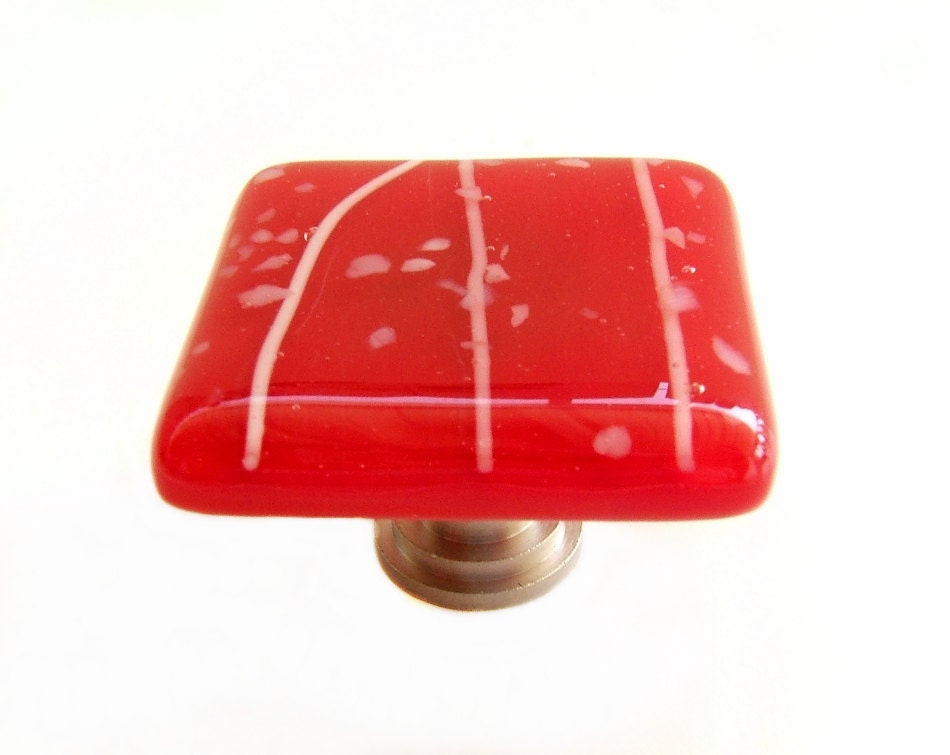 Glass Knobs, Red Kitchen Knobs, Kitchen Red Knobs, Red and