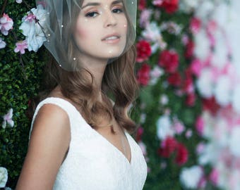 birdcage veil, bird cage veil, blusher veil, tulle bridal birdcage veil, tulle veil, small blusher, veil ~ MARIE MEIDUM w/ Pearls All Over