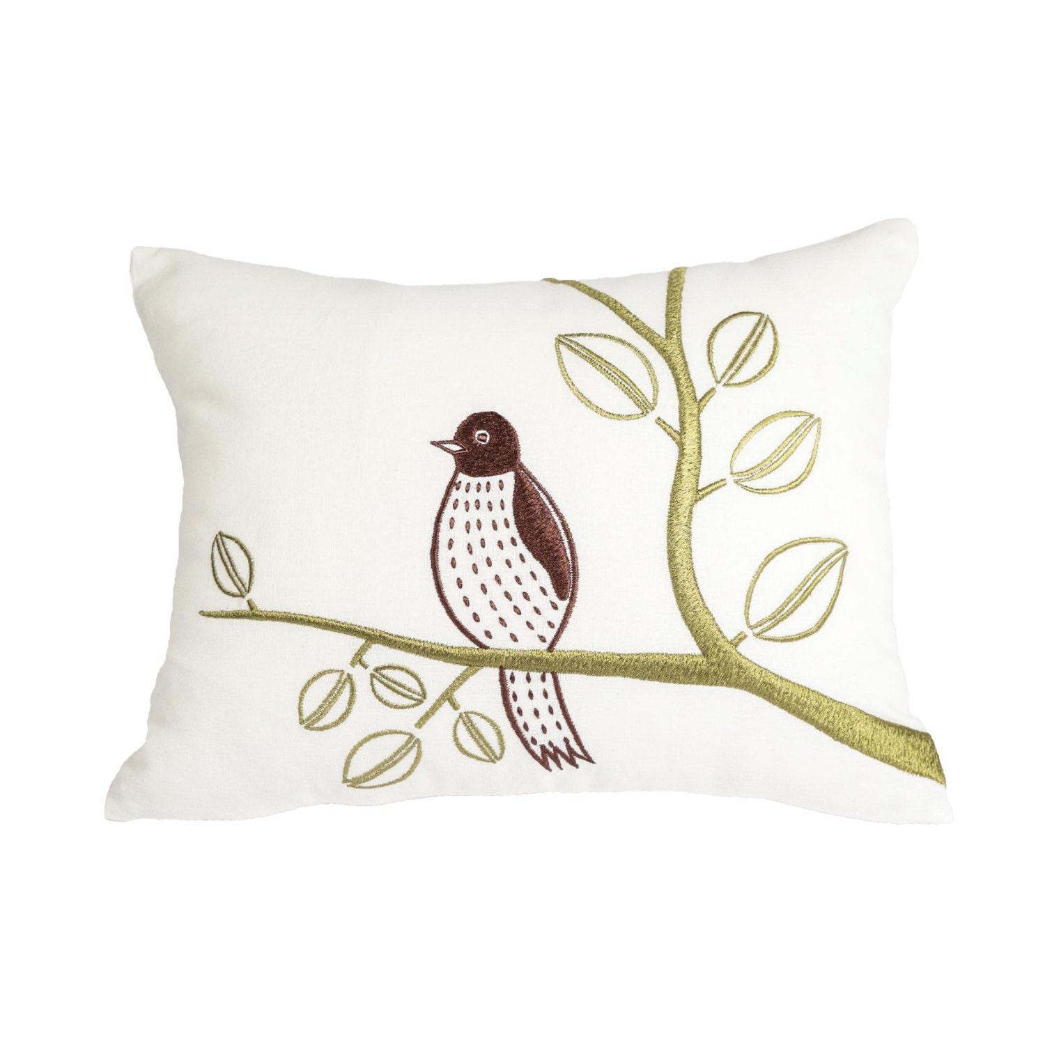 Bird Lumbar Pillow Cover Bird Throw Pillow Cream Linen Bird