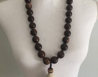 Wood and horsehair tassel necklace
