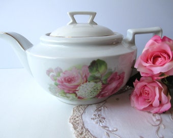 Vintage German Pink Floral Teapot
