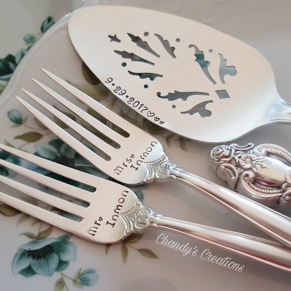  Wedding  Cake  Forks  Server  Anniversary Props Custom Stamped For