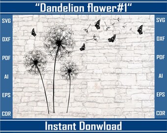 Dandelion Flowers Svg, Vector Floral Dandelion Clipart, Files Vector, File Dxf, Vector Silhouette Flowers For CNC Laser Cutting, Silhouette