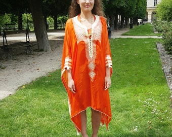 Caftan jebba orange silk handmade