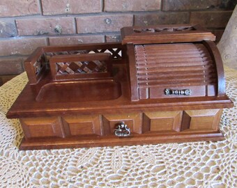 Vintage Wood Roll Top Men's Jewelry Box Montgomery Wards.