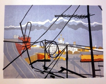 Above The City Original Linocut Relief Print