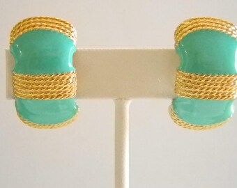 Gay Boyer New York Mint Green Enamel Clip On Earrings - Signed
