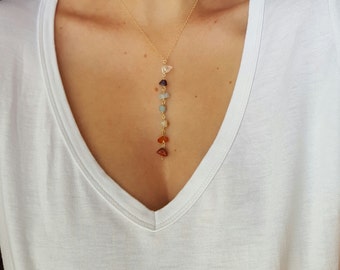 7 Chakra Natural Crystals Necklace | Meditation Necklace | 7 Chakra Drop Chain | Yoga Jewelry | Chakra Gemstones | Gold Fill Chakra Necklace
