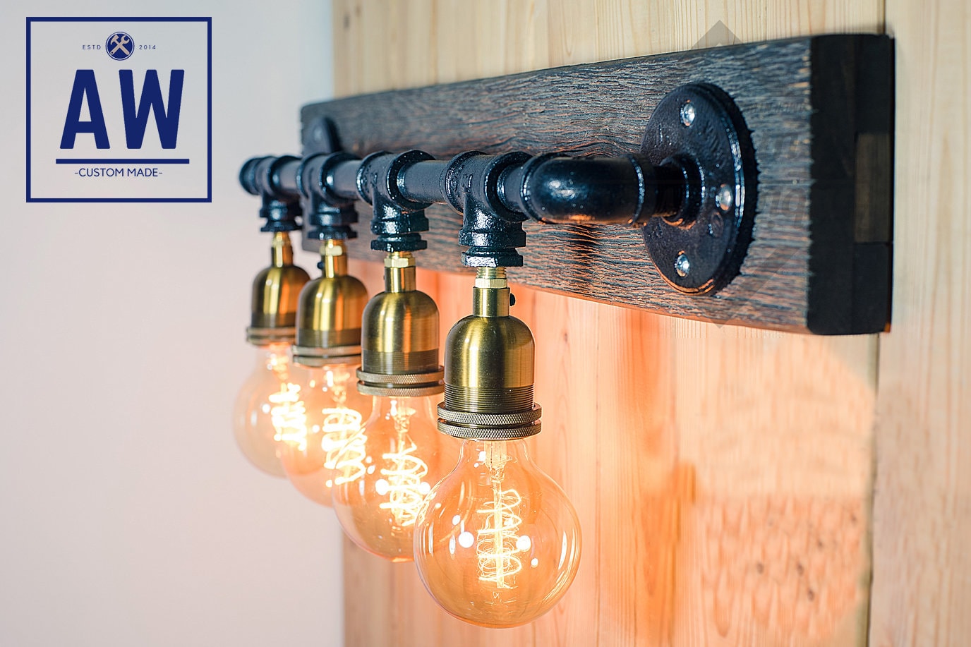 Pipe Barn Wood Bathroom Vanity Light Fixture Bar