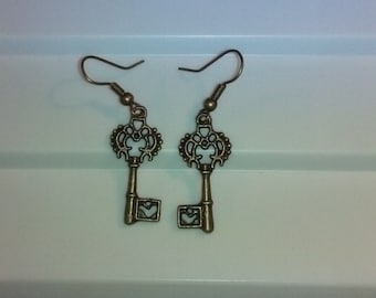 Vintage Key Earrings Available in Bronze or Silver