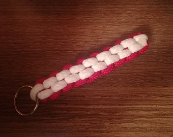 Knitted Keychain, White and Red, Crown Sinnet, Key ring, Keyfob, Accessories, Decorative Corded Key Chain