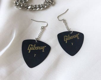 Black Guitar Pick Earrings Stainless Steel Hook