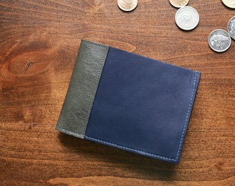 Mens Leather Coin Pocket Wallet, Bifold Minimalist Guy Card Cash Wallet, Slim Classic Cool Style for Gents - The Frankie Wallet in Navy Blue