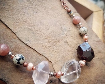 String Theory Short Love & Clarity Necklace Garnet-Quartz-Rose Quartz