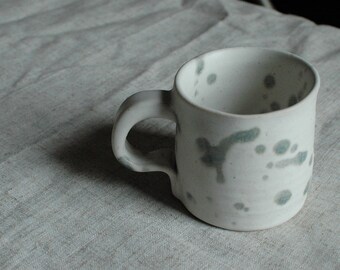 Oatmeal Blue Splatter Mug Ceramic Stoneware Rustic Cup