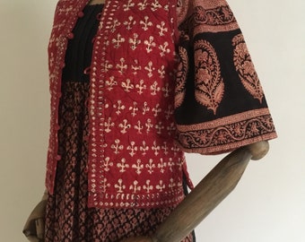 Vintage 70's Boho block club print quilted vest /70s Indian cotton print waistcoat