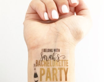 Custom Bachelorette Party Temporary Tattoos- Glam Gold Champagne