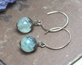 Prehnite Earrings Green Gemstone Earrings Rustic Jewelry Green Earrings