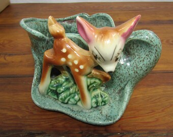Vintage USA pottery planter with fawn