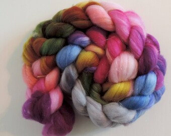 Sparkle merino nylon,Ranunkeln, superwash sock blend, top,handpainted fiber for spinning,3,5oz